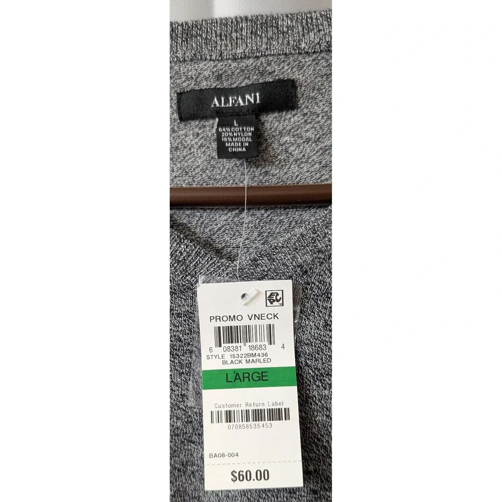 Alfani V-Neck Sweater‎ Men's Large Light Gray Cotton Blend Lightweight NEW